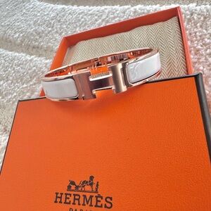 Hermes Clic H Bracelet - White/Rose Gold